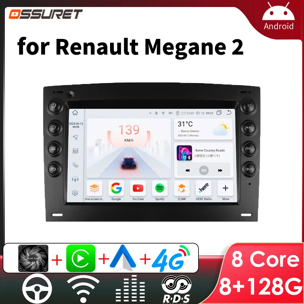 Autoradio Android 14 für Renault Megane 2 2002–2009 Autoradio Multimedia Player Auto Carplay 2DIN Autoradio Intelligenter Bildschirm