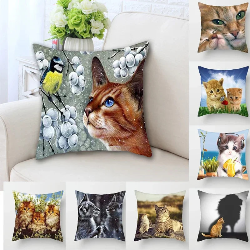 Lot De 2 Taies D'oreiller 50x70cm Rectangulaires - Motif Chat, Velours Doux, Fermeture éclair Cachée
