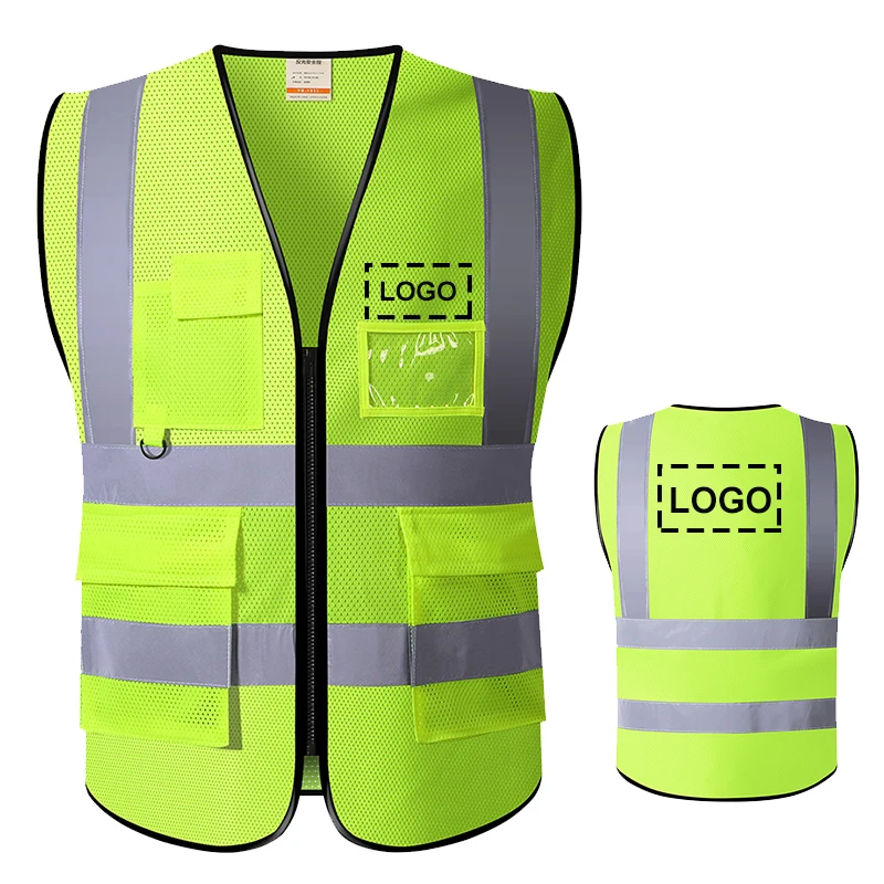 

Hi Vis Viz Vest High Visibility Mesh Reflective Vest Logo or Text Custom Multi Pockets Safety Vest Logo for Men Worker