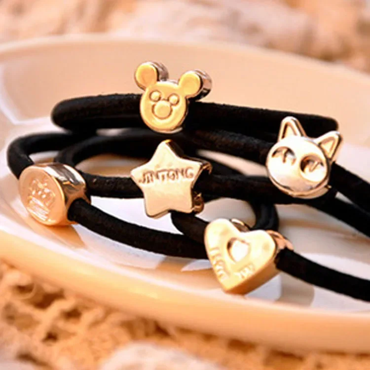 5pcs High Elasticity Hair Bands for Women Party Party Favors Birthday Gifts Non-Slip Gold Resin Bead Ponytail Holders