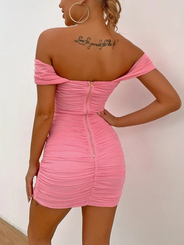 Joyfunear Draped Off Shoulder Ruched Dress Joyfunear Draped Off Shoulder Ruched Dress