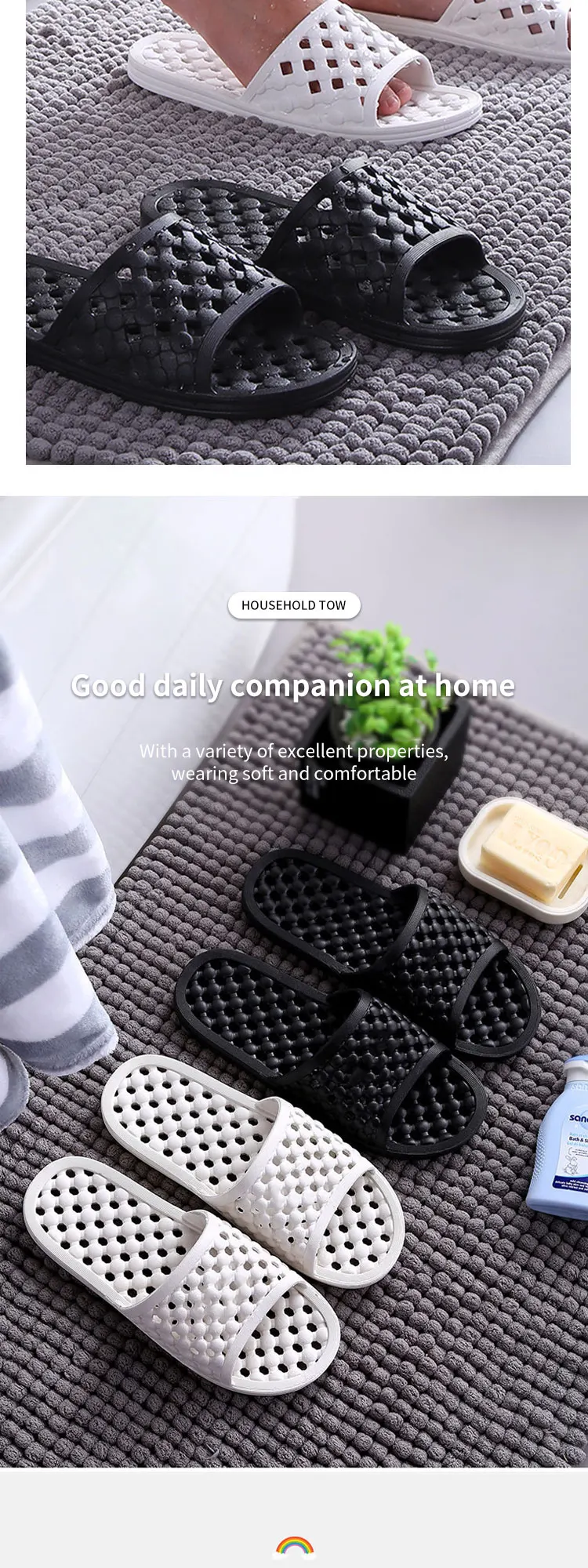 Men's Bathroom Non-slip Flip Flops Bath Slippers Indoor Home Summer Soft Comfortable Couple Family Flat Shoes Hotel Sandals