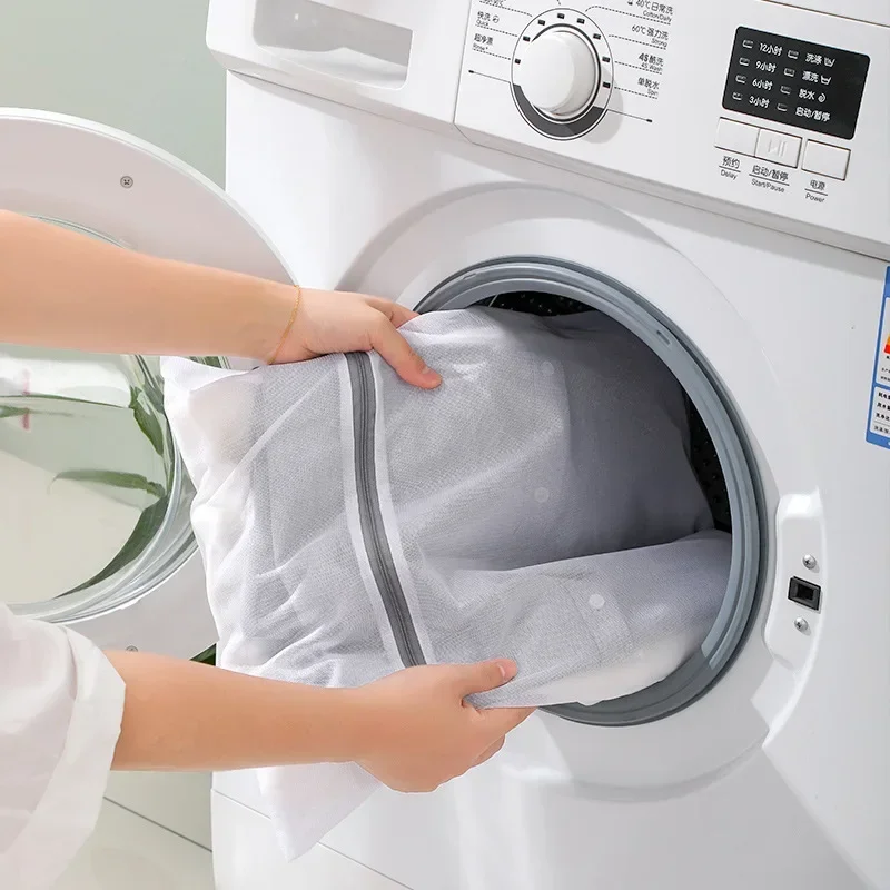 White Durable Large Washing Laundry Bag Mesh Organizer Net Dirty Bra Socks Underwear Shoe Storag Wash Machine Cover Clothes 2