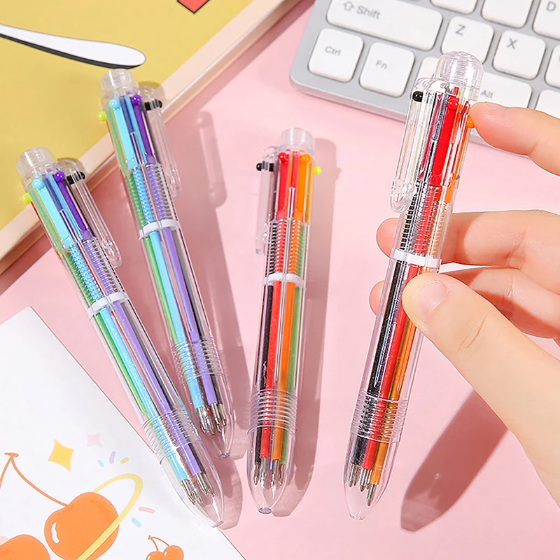 

1Pc 6 Color Ballpoint Pen Cartoon 0.7MM Ball Point For Writing School Office Supplies Student Stationery Pen