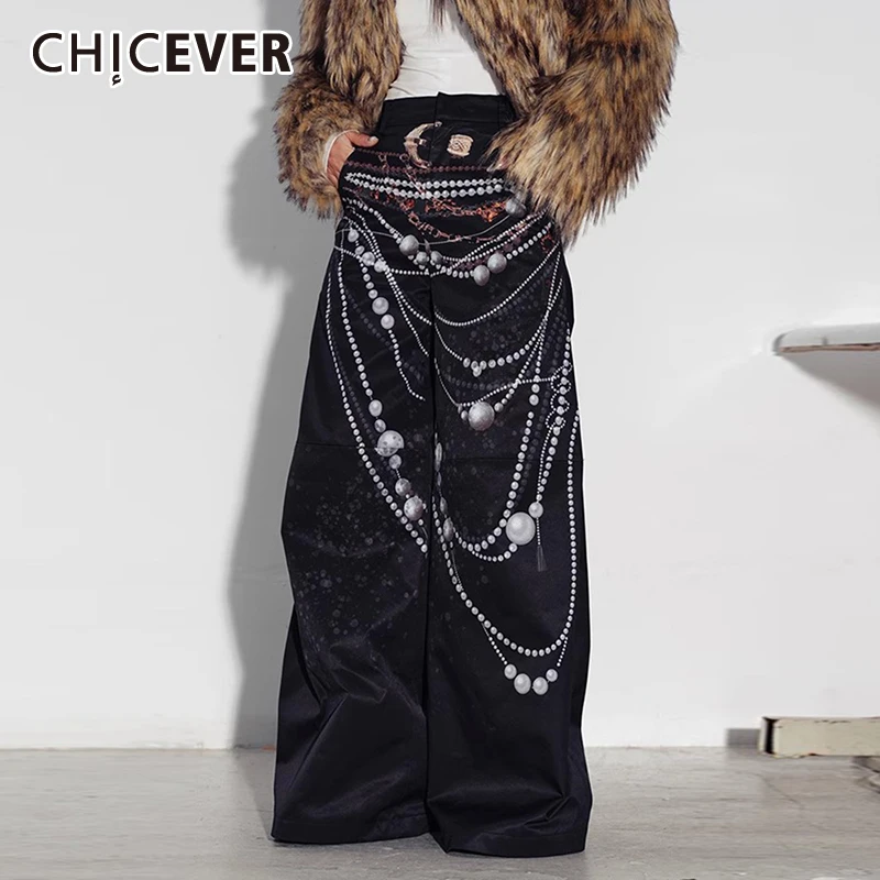 

CHICEVER Y2K Hit Color Pants For Women High Waist Patchwork Pockets Loose Folds Streetwear Spring Wide Leg Pants Female 2024 New