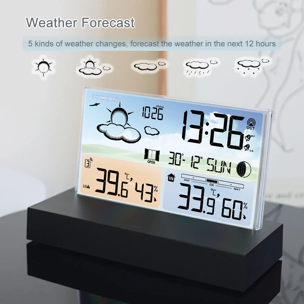Tyenaza Orologio Meteorologico Trasparente A Colori - Stazione Meteo Wireless Con Temperatura Interna/Esterna, Umidità, Pressione E Svezia - 3