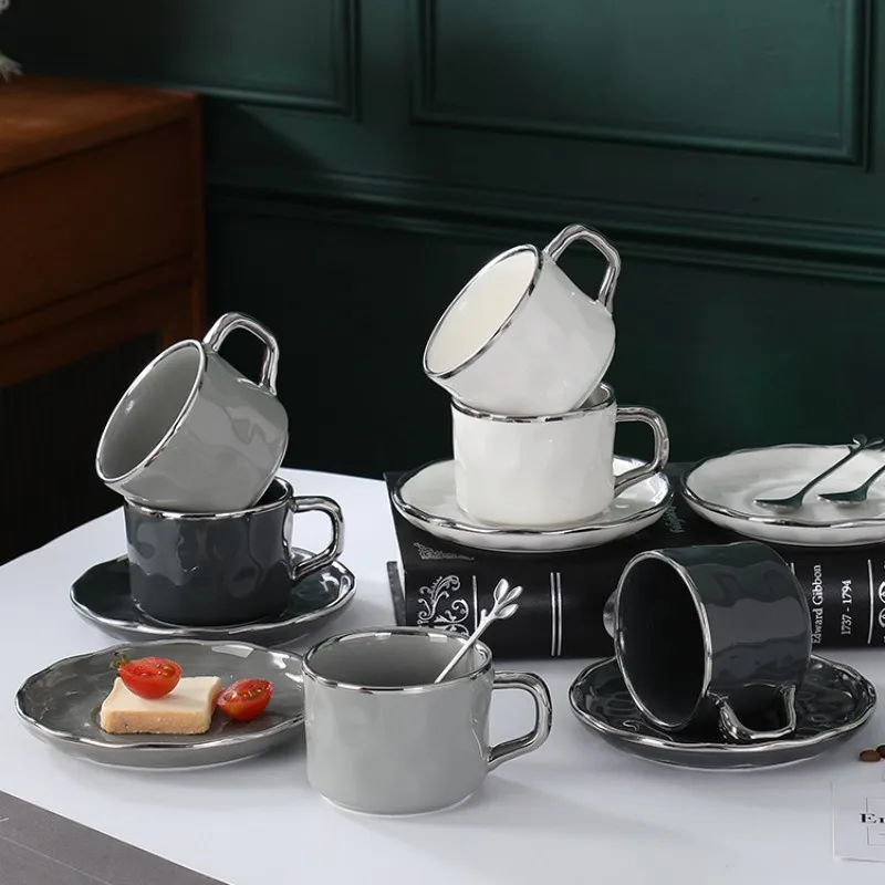 

European high-end coffee cup and plate set ceramic coffee cup simple and luxurious latte cup afternoon tea cup and plate