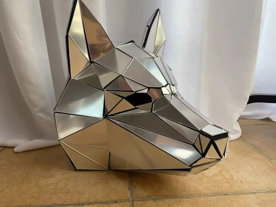 

Silver Gold Mirror Fox Headgear Burnning Festival Stage Show Headdress Club Bar DJ Hat Cosplay Wear