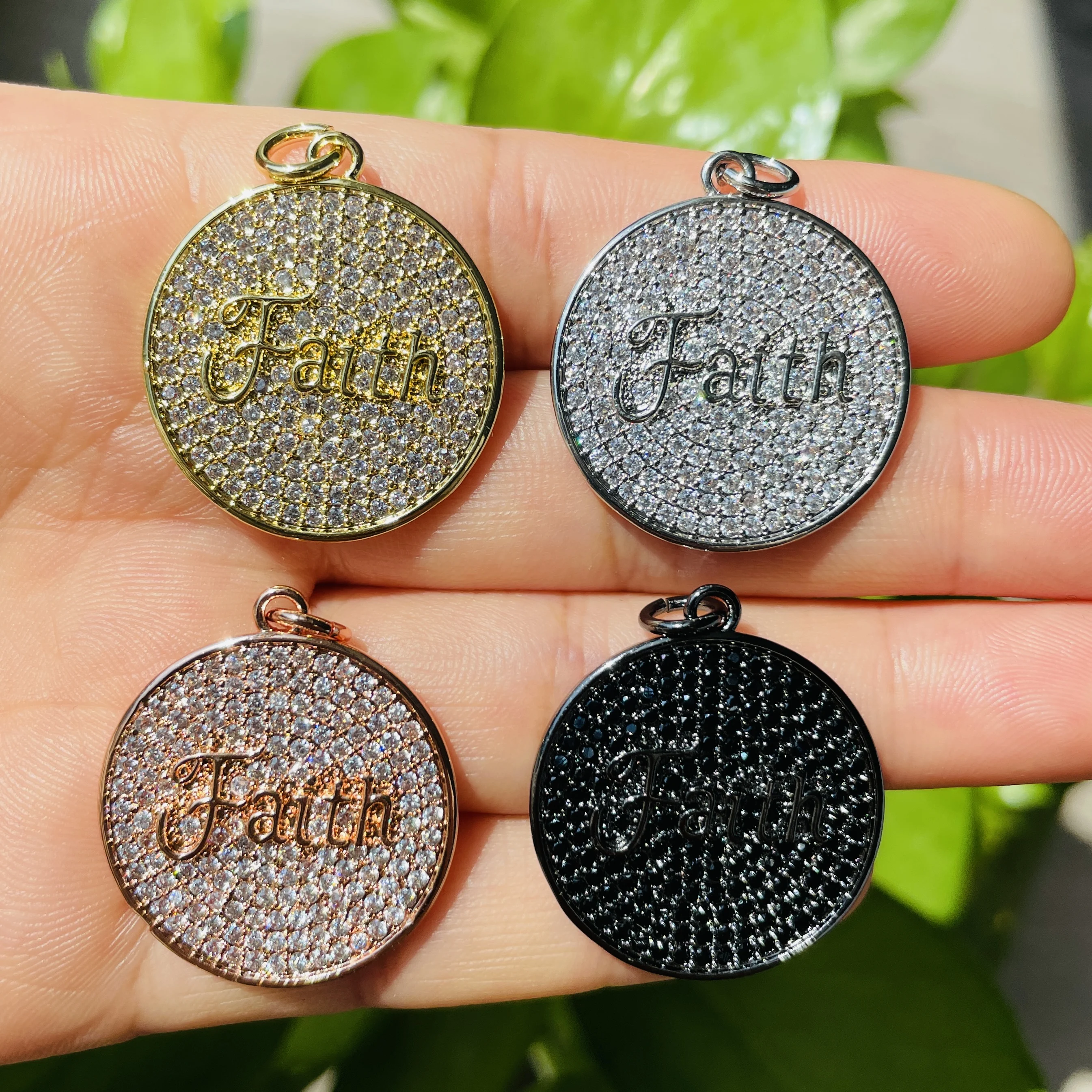 5pcs Religious Faith Word Disc Charm Gold-Plated Round Coin Letter Pendant  Women Bracelet Men Necklace Jewelry Accessory Supply