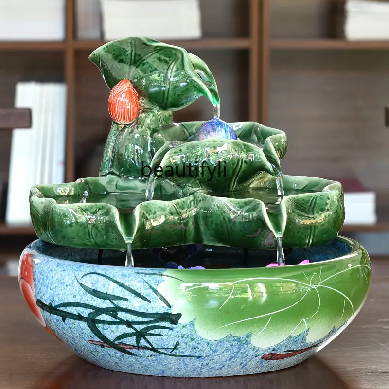 

Chinese Style Rockery Living Room Lotus Fengshui Wheel Bonsai Water Fountain Desktop Fish Tank Humidifier