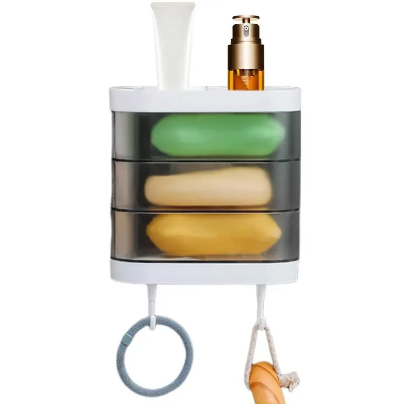 

3 Layered Bath Sponge Dish Sponge Container Box Shampoo Bar Storage Holder Soap Dish Soap Container Bathroom Soap Tray With Lid