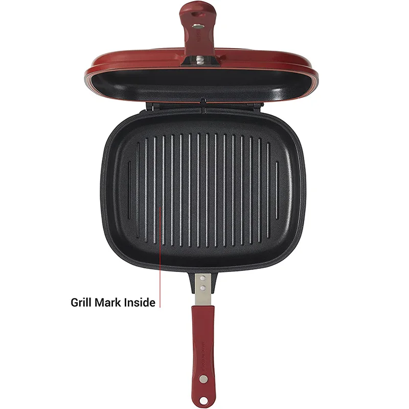 Double-Sided Portable BBQ Grill Pan, Flip Non-Stick Frying Pan Safe Anti-scalding Handle Double Omelette Pan Cookware Stove Square Pan with Original