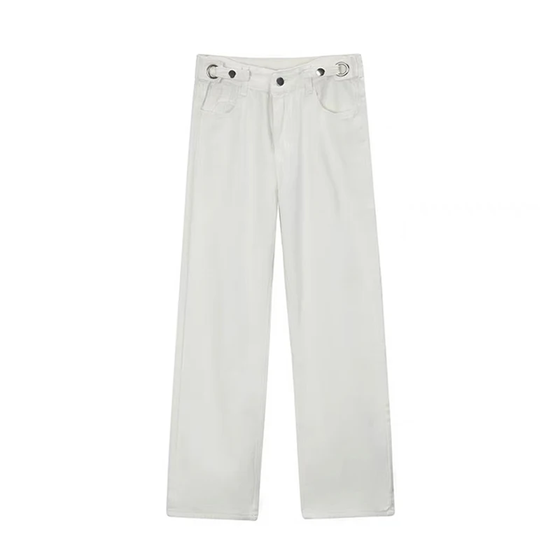 versace jeans couture Women's Pants 2022 Streetwear Straight Solid Color High Waist Trouser Baggy Fashion Girl All-Match Wide Leg Denim Pants Female flare jeans