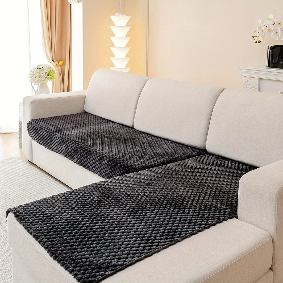 2pcs/Set Honeycomb Jacquard Plush Sofa Covers for Living Room Corner Sofa Couch Seat Cover Sofa Towel 6