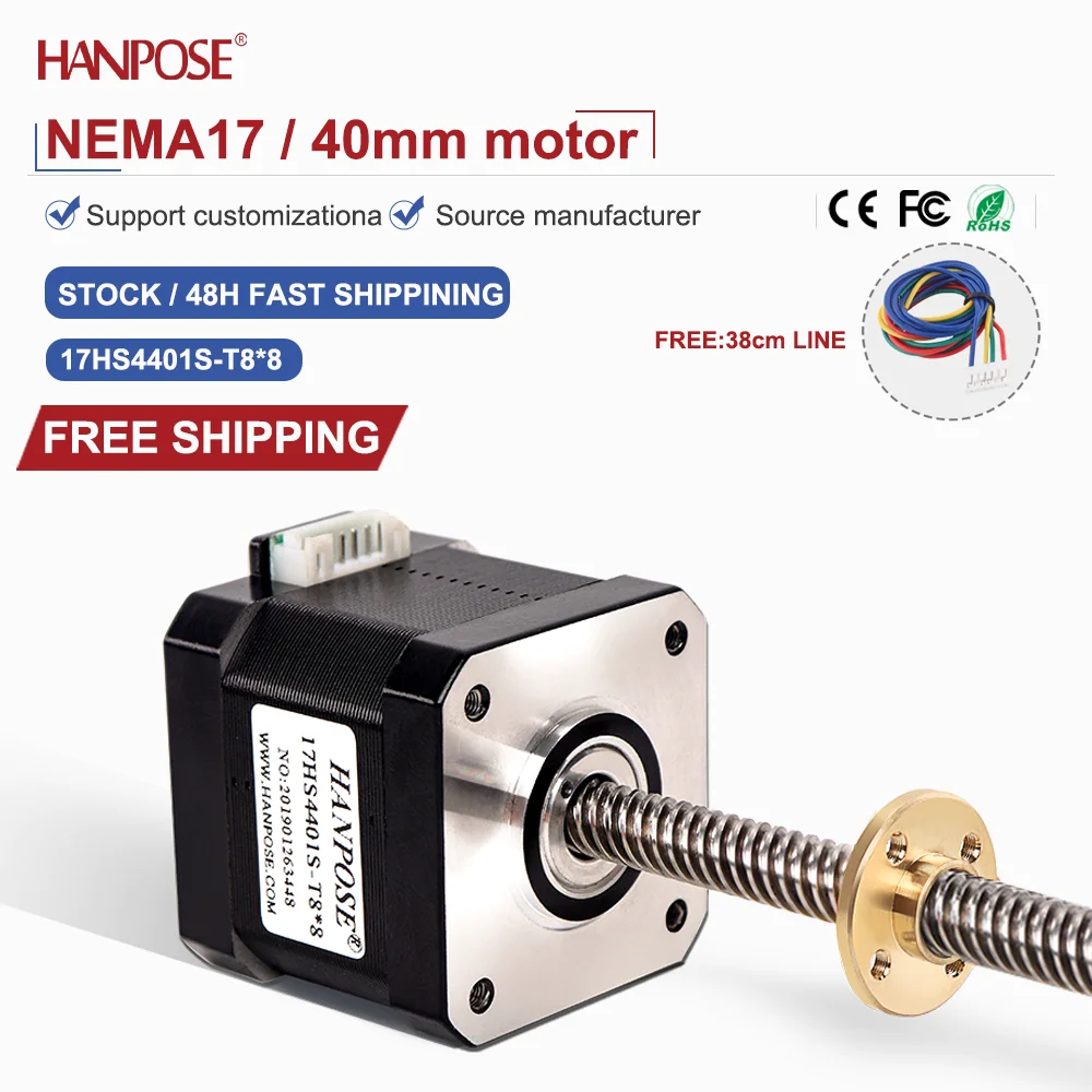 1PCS NEMA17 출력 나사 스테퍼 모터 17HS4401S-T8*8 1.5A 100-4..