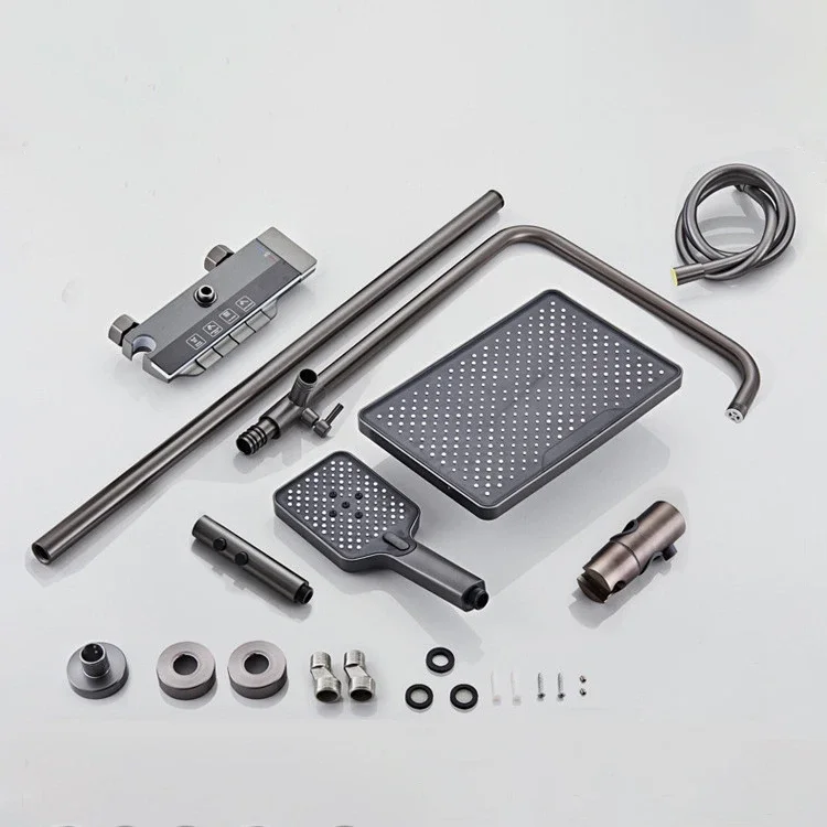 Piano Digital Shower System Ambient Lighting Hot Cold Bathroom Faucets Rain Shower Head White Thermostatic Digital Shower Set 6