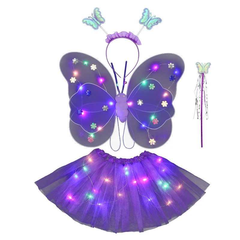 4Pcs Fairy Wing Girls Angel LED Butterfly Wing Glowing Light Up Headband Cosplay Props Angel Wings For Kids Birthday Gifts anime cosplay props,anime cosplay wings