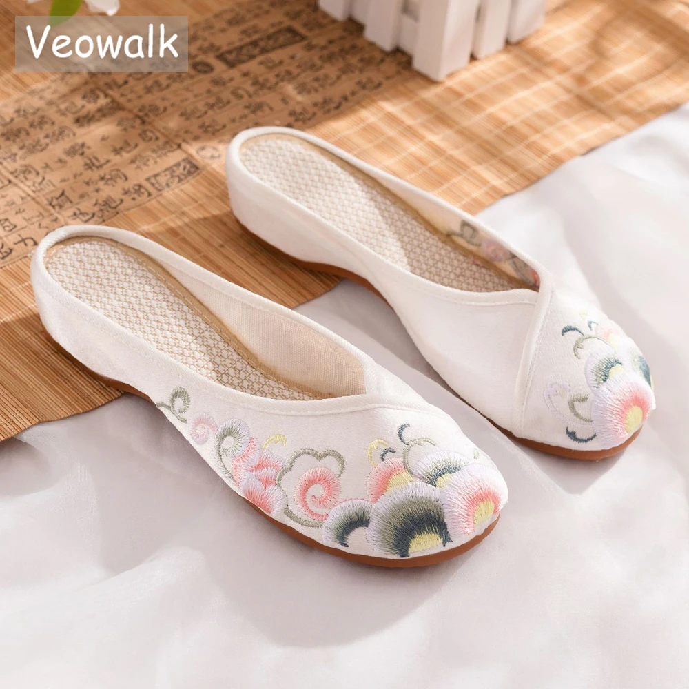 

Мюли Veowalk женские на плоской подошве, всесезонные, атласные, из хлопка, мягкие удобные холщовые шлепанцы в ретро стиле, для улицы, для дома, зеленые белые