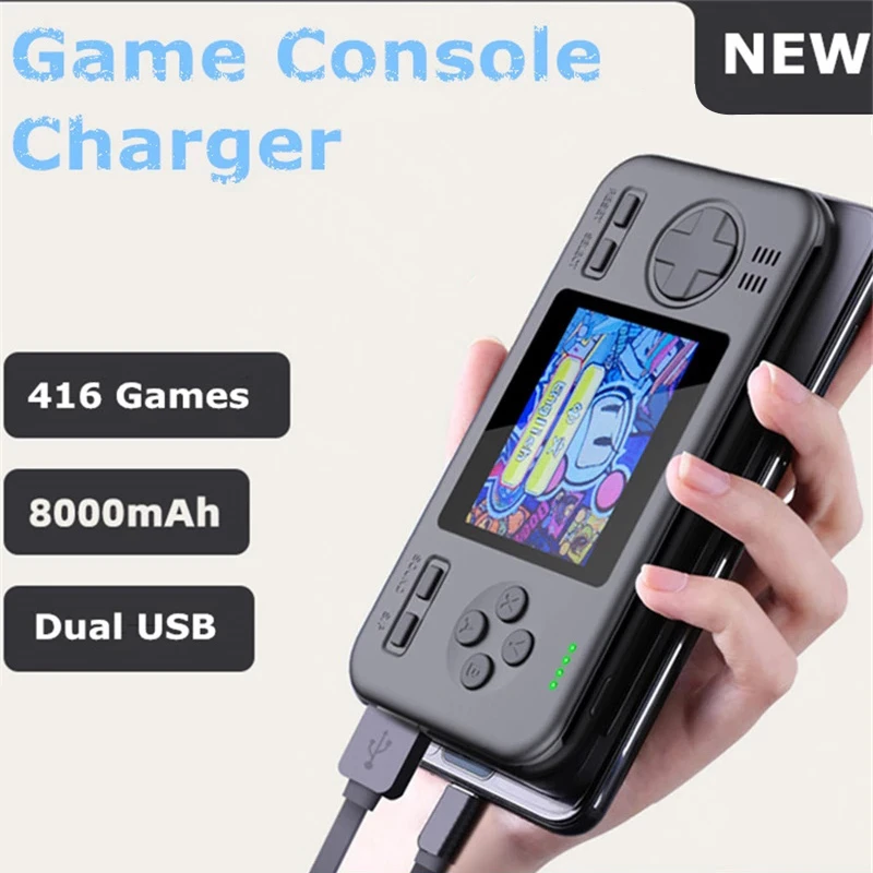Retro Game Console 2.8 Inch Charging Treasure Mobile Power Handheld Game Console Built-in 416 Games Dual USB Interface