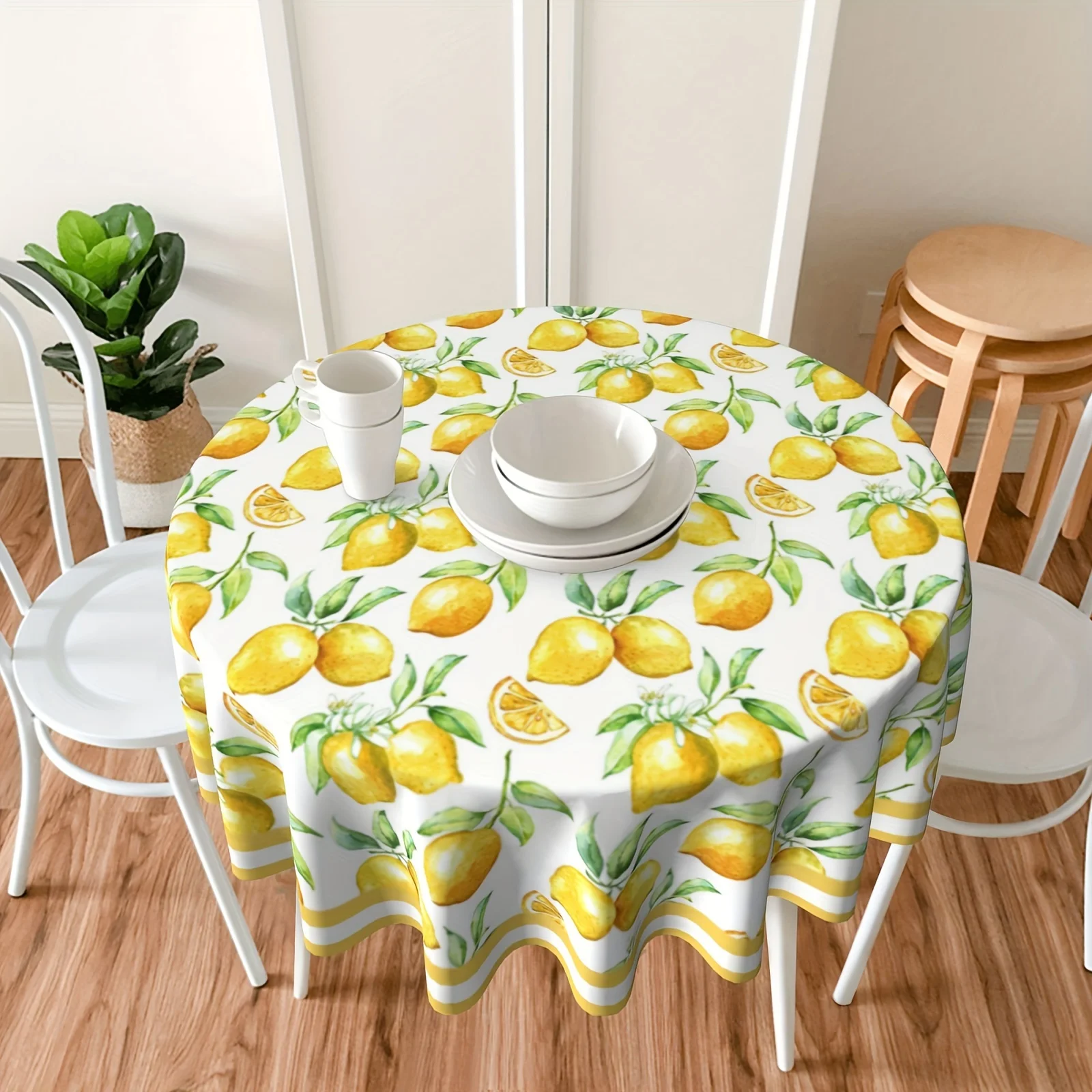 

Small Fresh Lemon Pattern Home Kitchen Table Round Dustproof Tablecloth Outdoor Holiday Party Dinner Decoration Accessories