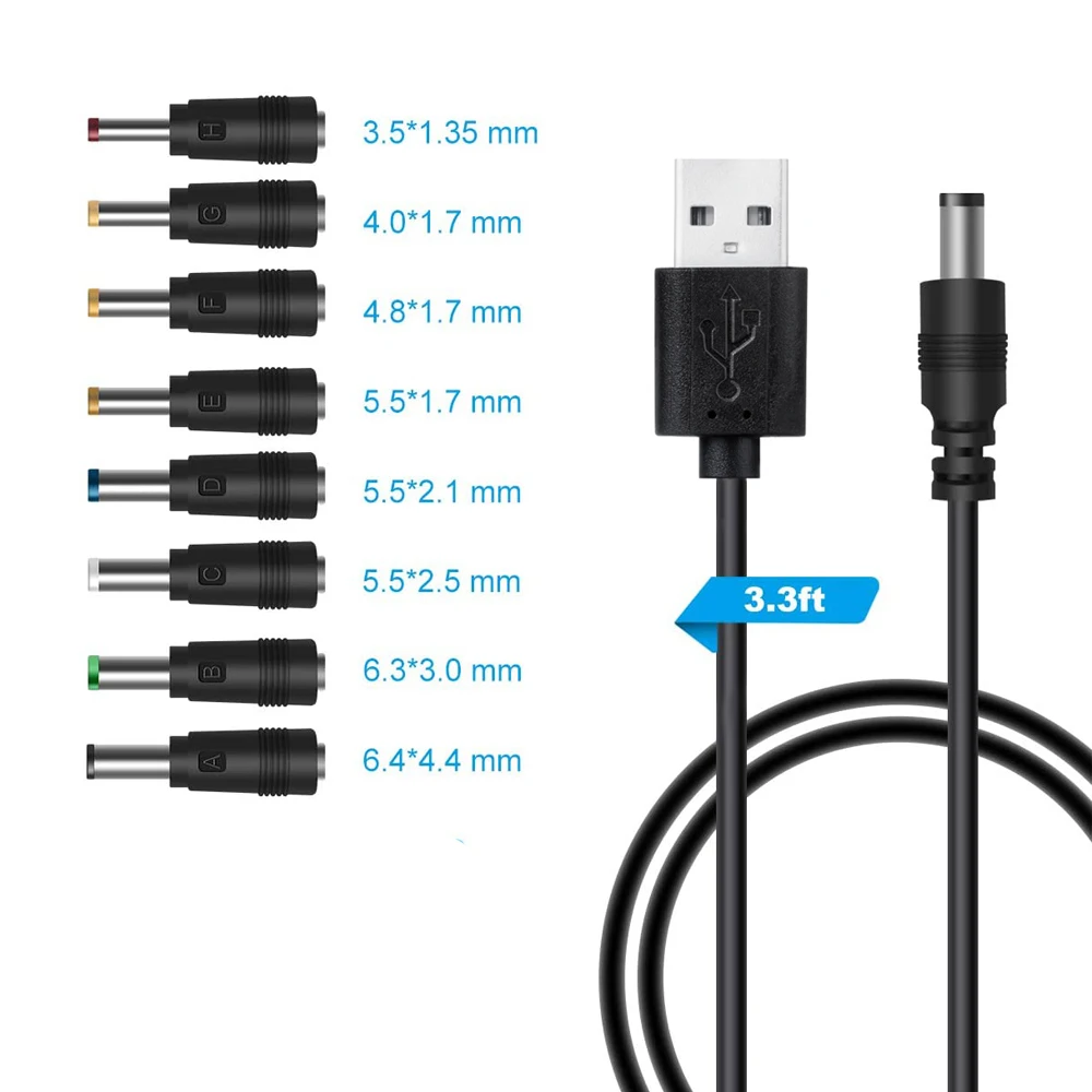 Charging Cable DC 5.5*2.1 USB Multifunctional 8-in-1 Male