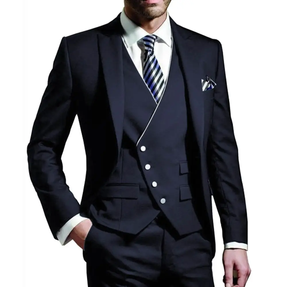 

Men's 3 Pieces Suit 2023 Peak Lapel Slim Fit Casual Tuxedos Groom Tailor Made Blazer+Pants+Vest