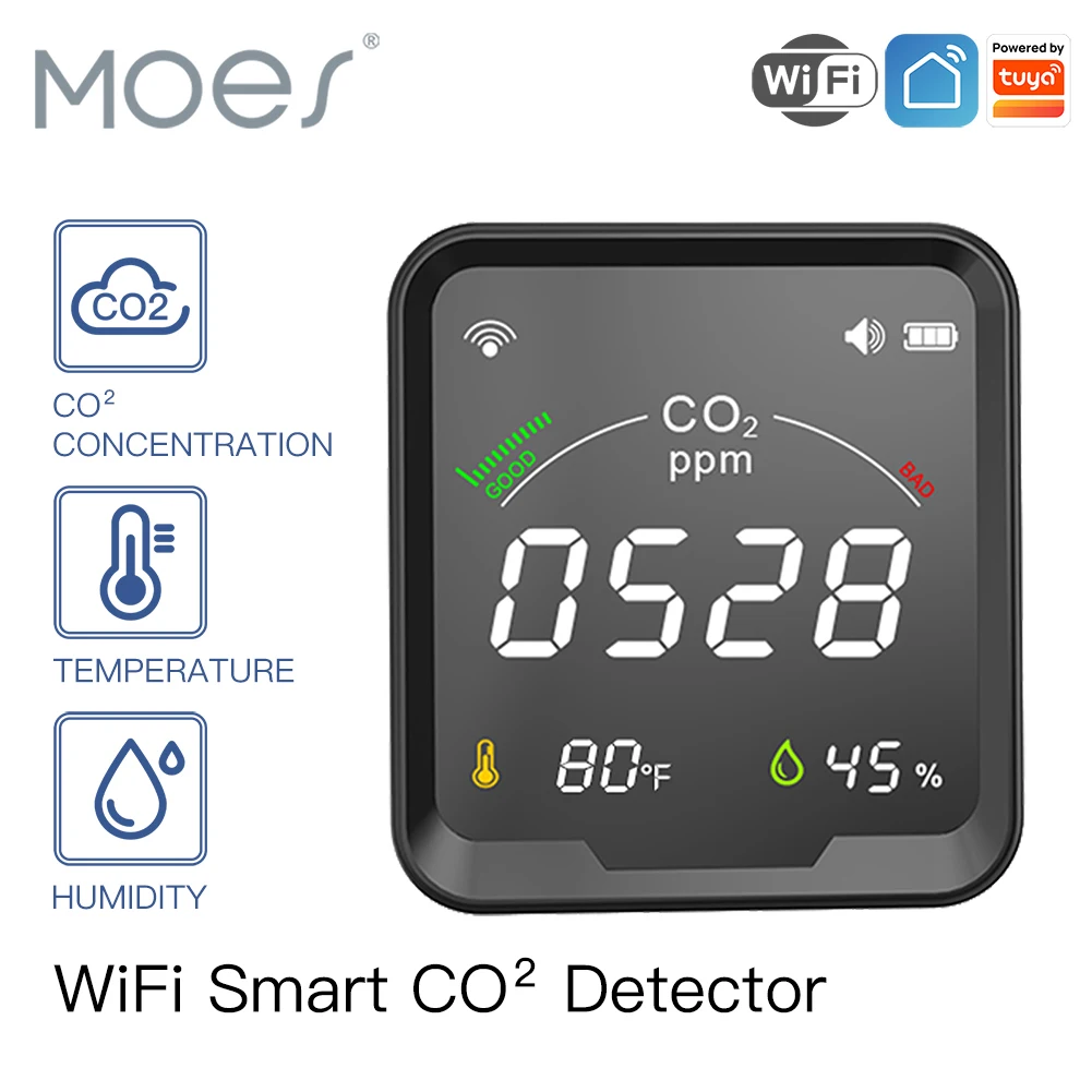 

Moes Smart Tuya CO2 Detector Temperature Humidity Tester 3 in 1 Carbon Dioxide Detector Air Quality Monitor WiFi alarm senor
