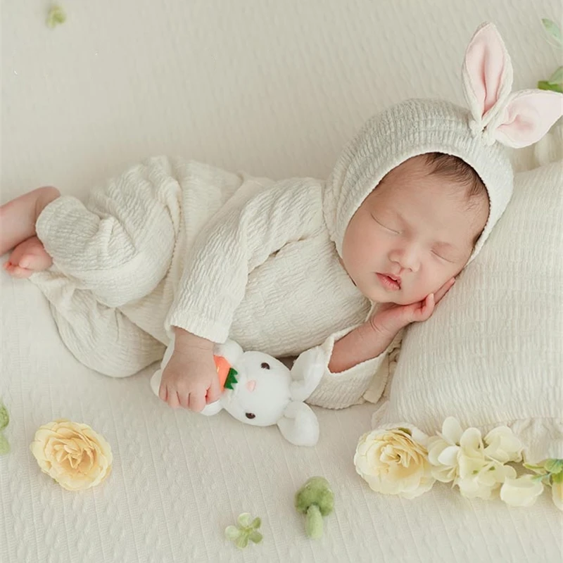 Newborn Baby Photography Props Bunny Outfit with Hat Posing Pillow Blanket Fotografia Photoshoot Studio Shooting Photo Props