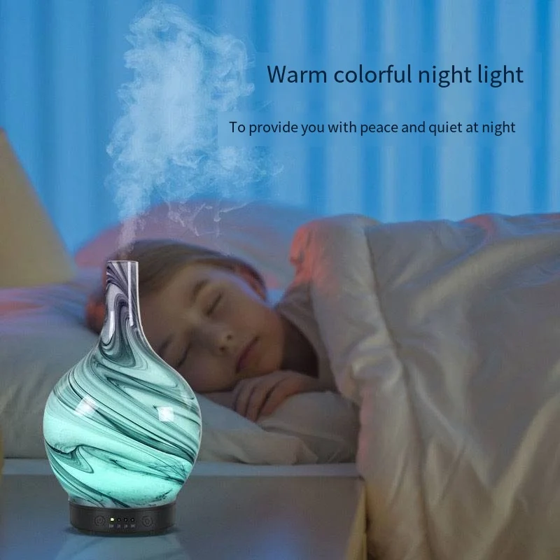 Glass Marble Design Air Humidifier Aroma Machine Ultrasonic Essential Oil Aroma Diffuser 7-Color LED Light Cold Mist Spa HomeUse 2