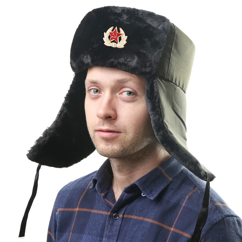 

Russian Hat Fur Winter Ushanka Russian Hat Removable Trooper Hat Trapper Hunter Headwear with Ear Flaps Aviator Hat