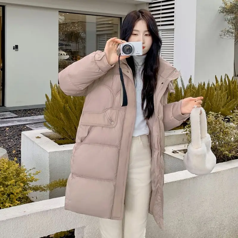 2023 New Women Down Cotton Coat Winter Jacket Female Mid Length Version Parkas Loose Thick Warm Outwear Hooded Fashion Overcoat