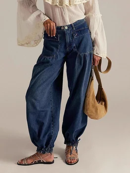 Y2K Mid Waist Jeans Women Baggy Tapered Cuff American European Retro Loose Casual 1