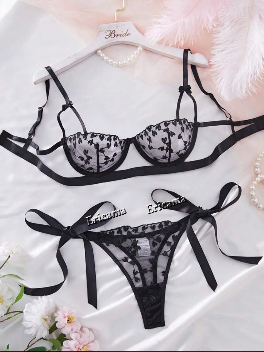 Sexy Lingerie Woman Lace Transparent Underwear Fairy Embroidery Brief Sets Delicate Bra Kit Push Up Breves Sets Thin Erotic Bras women lingerie set women underwear set sexy bra set