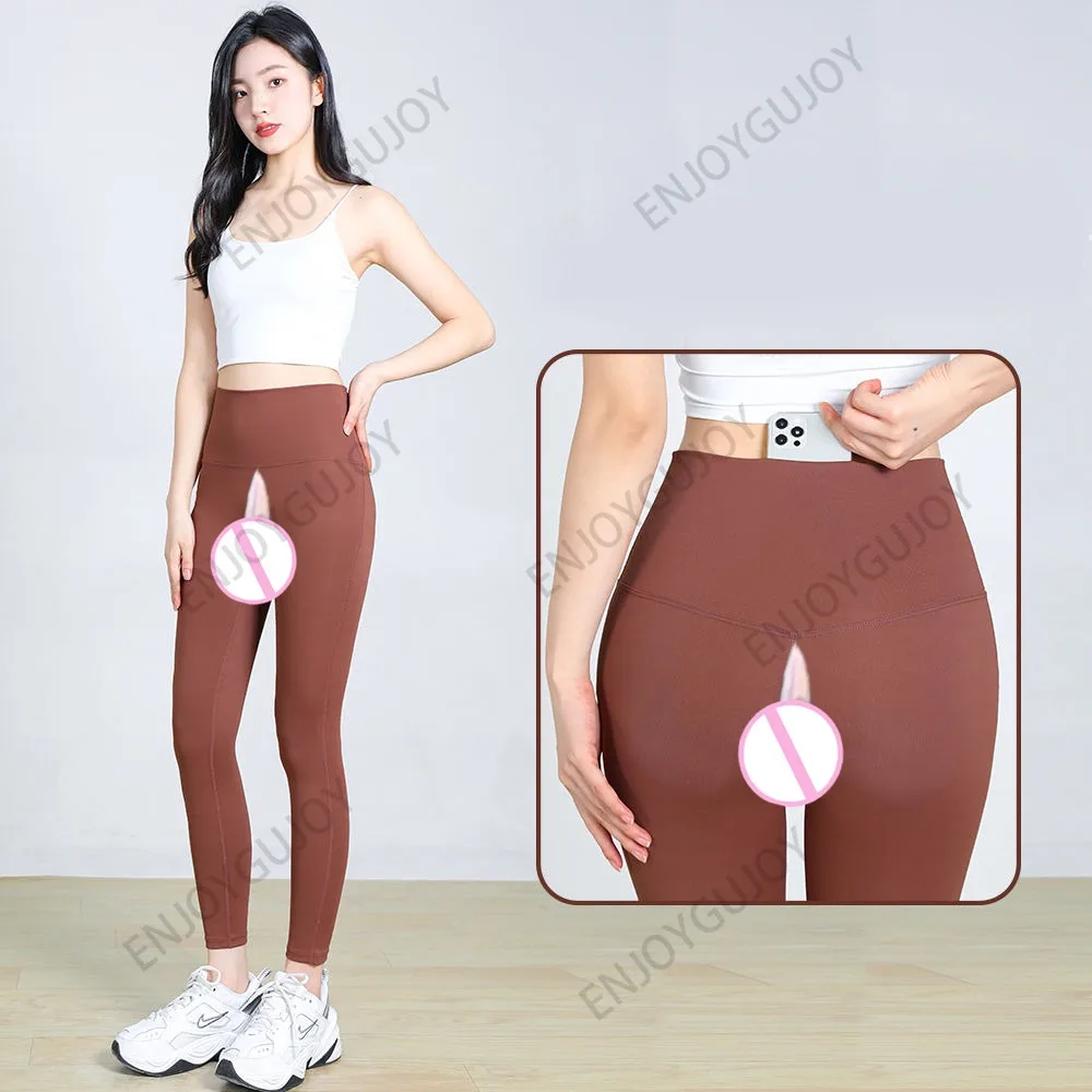 Hip Women's Outer Wear Skinny Yoga Leggins Invisible Open Crotch Outdoor Sex Workout Pants High Waist Hip Lift Cropped Trousers