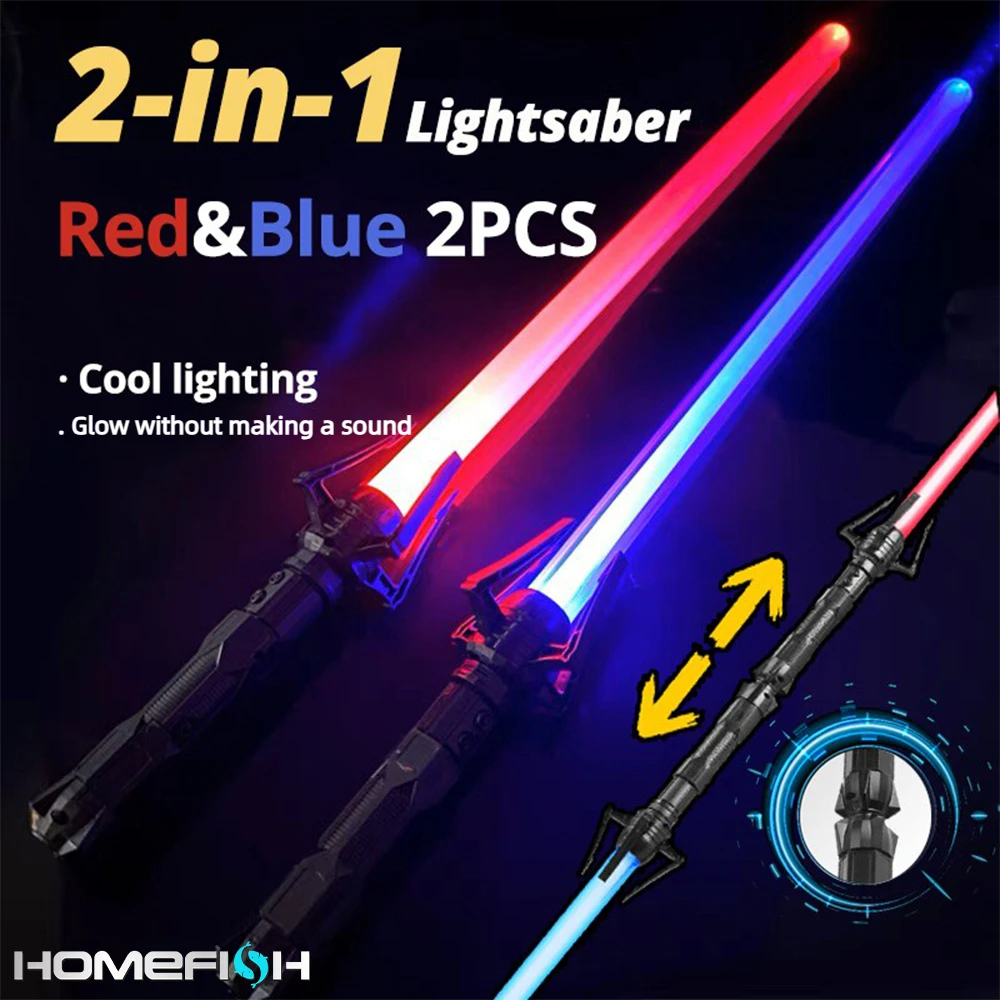 Lightsaber Toy Silent 2PCS 2-in-1 Laser Sword Red and Blue Double Saber Transformation Children's Gift Cosplay Weapon Boy Toy