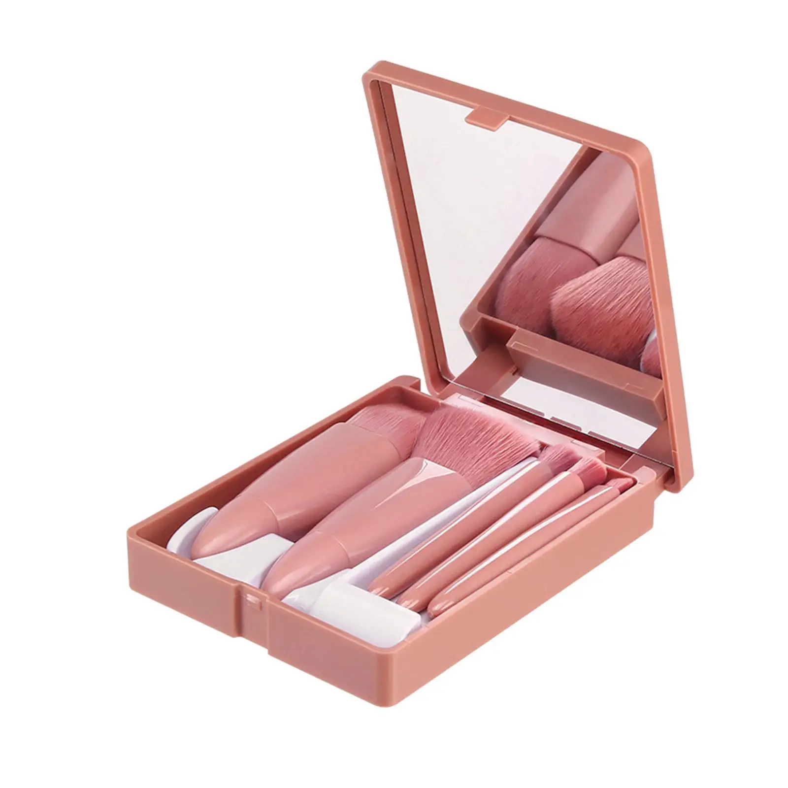 Makeup Brushes Set With Mirror Foundation Professional Pink With Case
