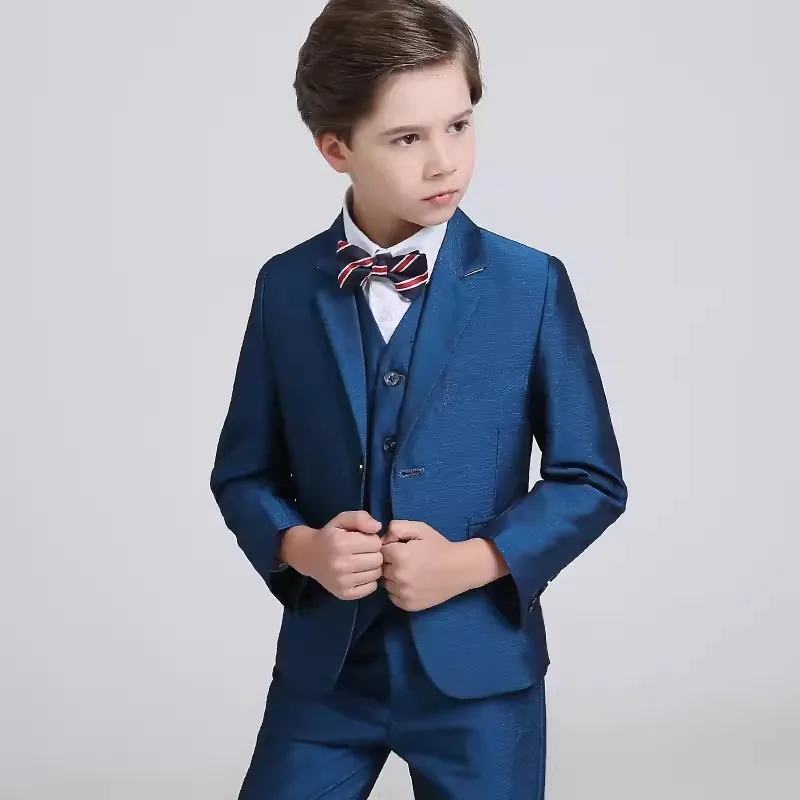Children Shining Blue Piano Suit Flower Boys Wedding Dress Prince Kids Photograph Tuxedo Teenager Graduation Birthday Costume boys suit set