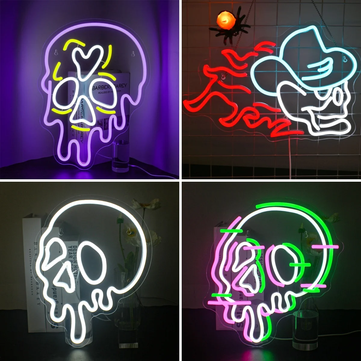 Skull Melt Neon Led Sign Skeleton Lights Halloween Decoration For Party Bedroom Home Bars Club Dimmable Wall Decor Signs Lamp