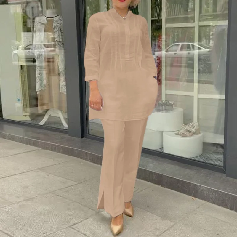 

Fashion Matching Sets Women Casual Solid Color Suit 3/4 Sleeve And Loose Pants 2PCS Summer Elegant Work Tracksuits 2023