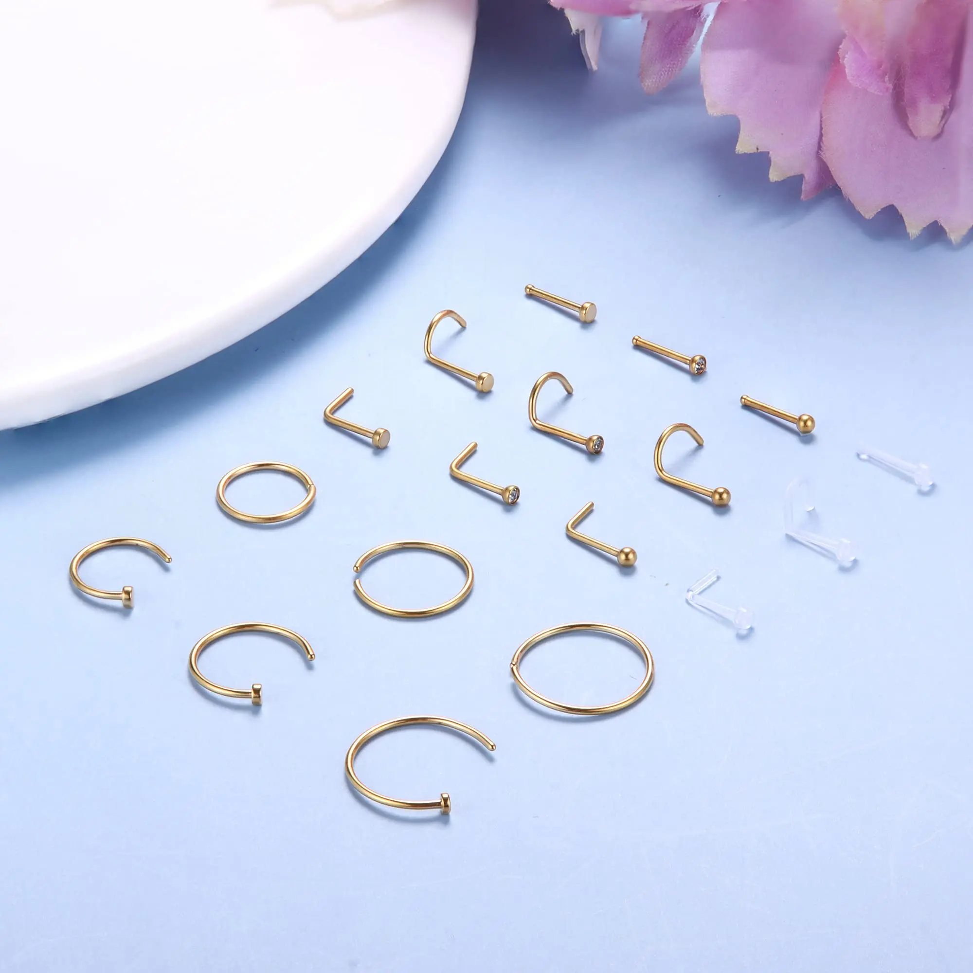 Nose Rings Piercing Jewelry Nose Studs Body Piercing Jewelry Body Jewelry 1PCS/18PCS Hypoallergenic Nose Ring Studs for Sensitive Skin 20G Hoops for Women Men 2mm Small Titanium Nose Piercing Jewelry