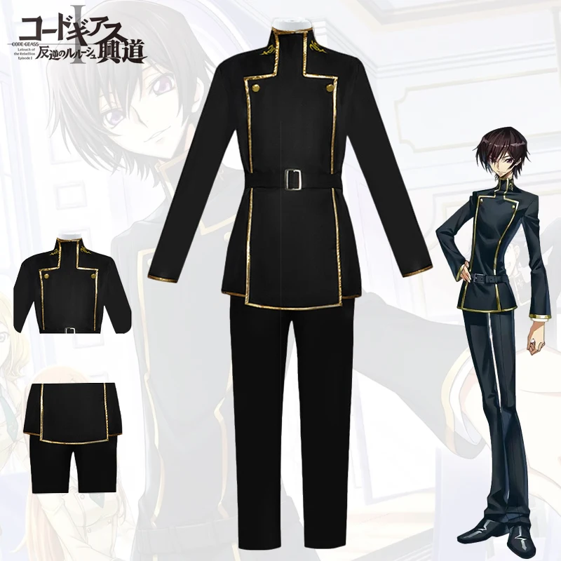 

Anime Code Geass Cosplay The Rebellion Lelouch Lamperouge Costume Men Uniform Black Coat Pant Belt Outfits Halloween Carnival