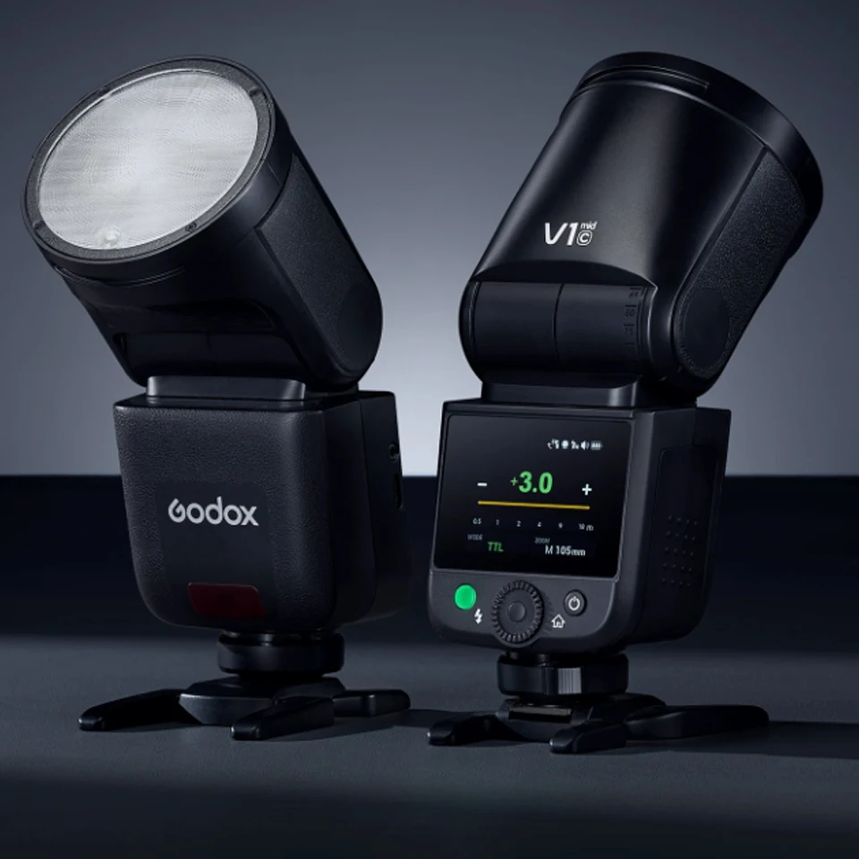 고독스 V1 미드 C/N/S/F/O 5300K TTL 리튬이온 라운드 헤드 카메라 플래시 (1.7초 재활용 시간, 고속 동기화, 터치스크린 컨트롤)