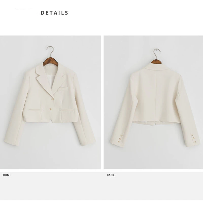 Fashion Design Cropped Suit Jacket Women 2025 Autumn Long Sleeve Korean Blazers Woman Solid Color Single-Breasted Office Coat
