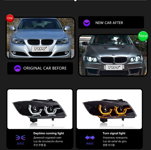 BMW E90 ヘッドライト　3シリーズ　左右 TTY-動的LEDカーヘッドライト、デイランニングライト、ターン