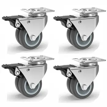 브레이크가 있는 무소음 캐스터 휠, 고무 트롤리 깔판 회전 휠 가구, 최대 880Lbs, 2 인치, 4 개