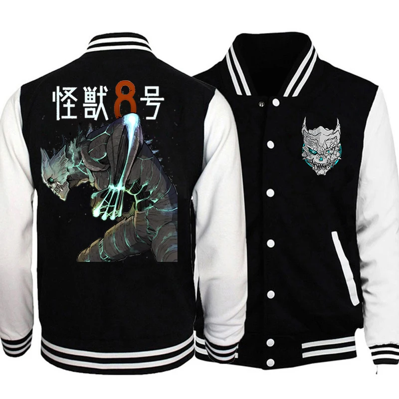 Giacca bianca nera Anime Kaiju No.8 Allentato Uomo Donna Abbigliamento Moda casual Comic Kaiju No.8 Giacche da baseball Cappotti da strada Top 2