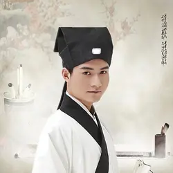 Traditional Chinese Black Scholar Hat - Vintage Hanfu Headdress - M  adult 56 - 58cm (Black with White)
