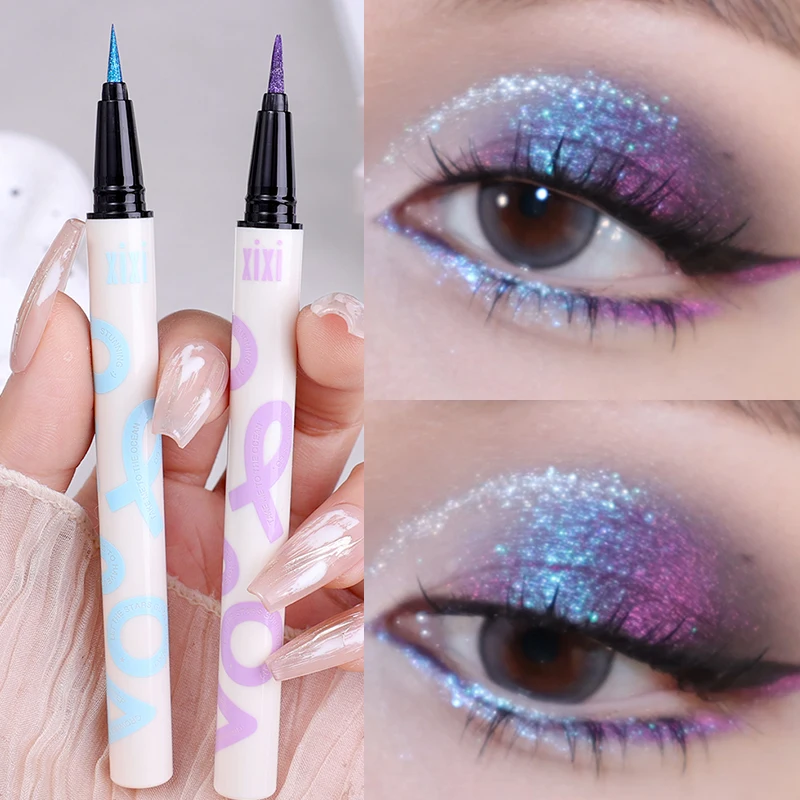 Waterproof Diamond Eyeshadow Eyeliner Lasting Glitter Metallic Blue Purple Liquid Eye Liner Sdraiato Silkworm Pen Makeup Cosmetics