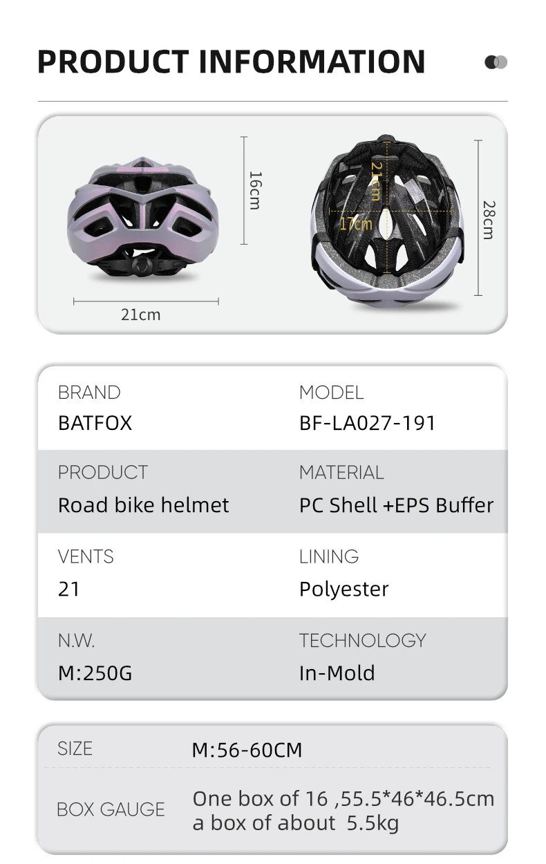 Description Picture 4 of itemBATFOX Bicycle Helmet Men Women Integrally-Molded Adjustable Bike Equipment mtb casco bicicleta Sports Safety Cycling helmets