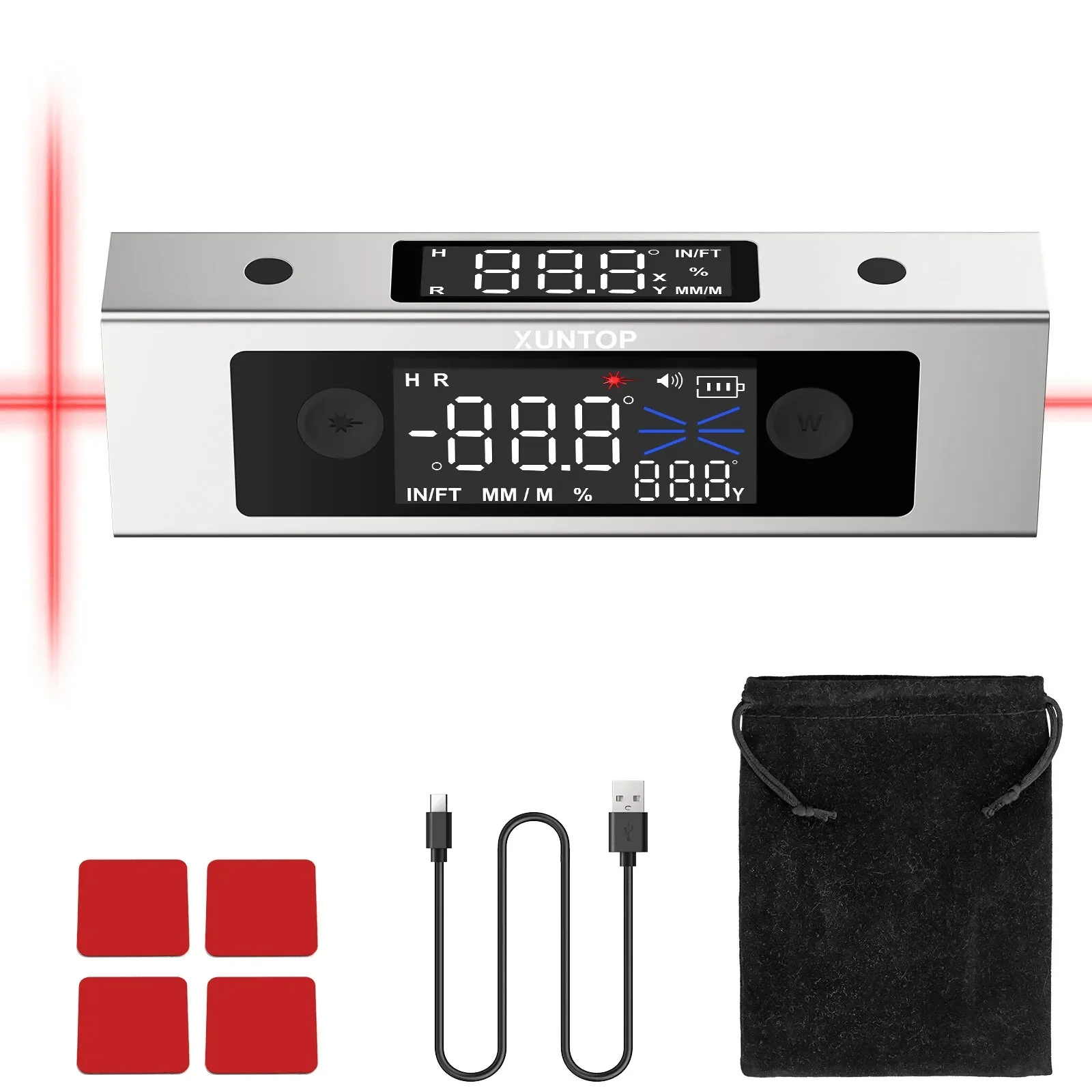 Digital Inclinometer Dual Axis Digital Angle Protractor 4 * 90&deg; with Dual LCD Display, Laser for Sawing Decoration Woodworking